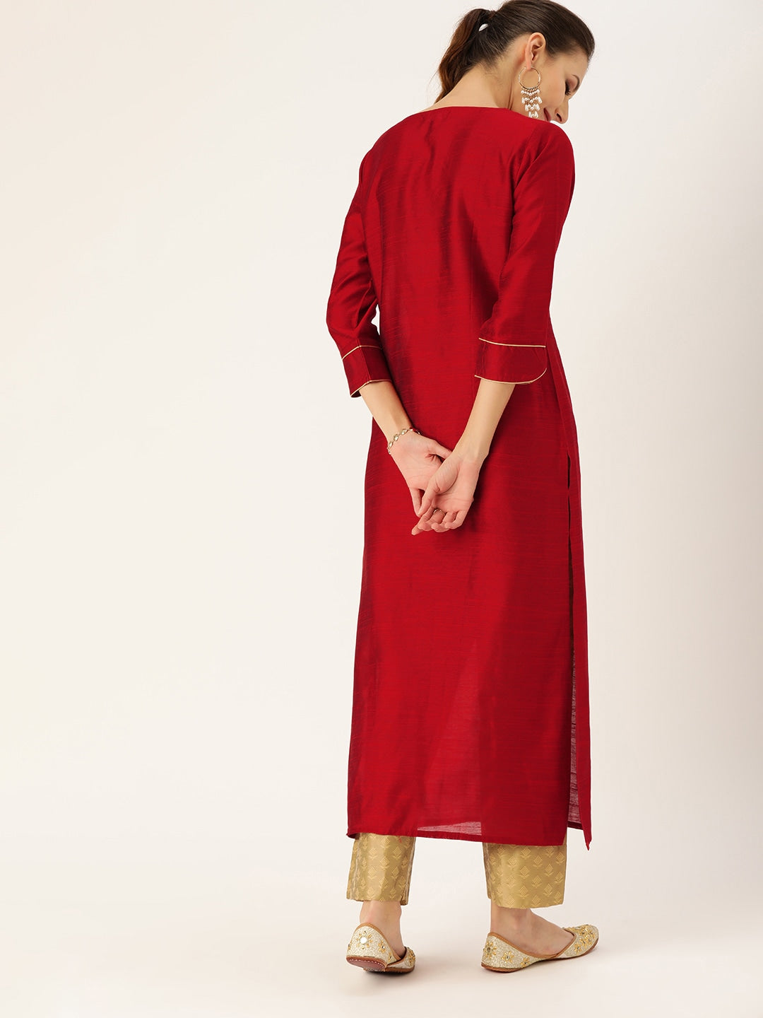 Women Maroon & Green Solid Kurta