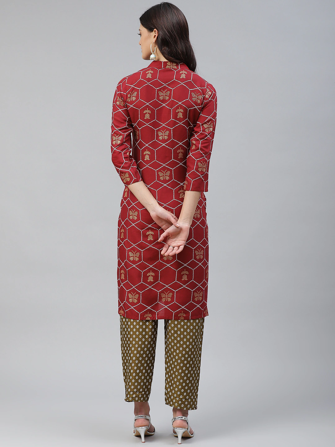 Women Maroon & Olive Green Kurta Set