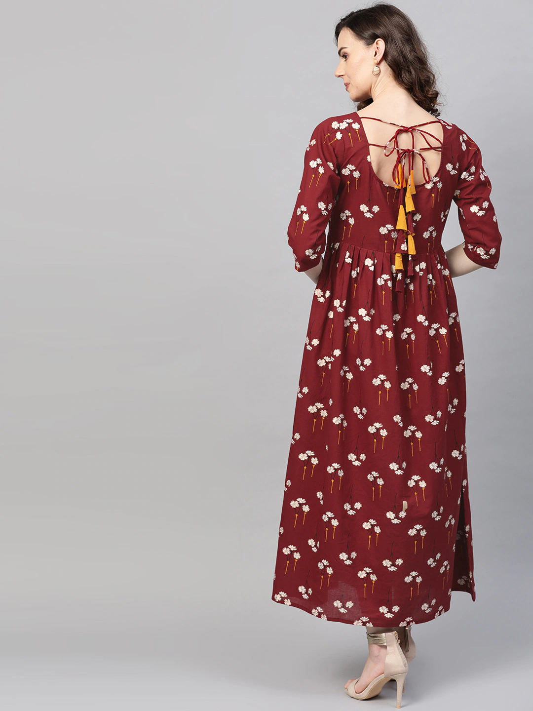 Women Maroon & White Maxi Dress