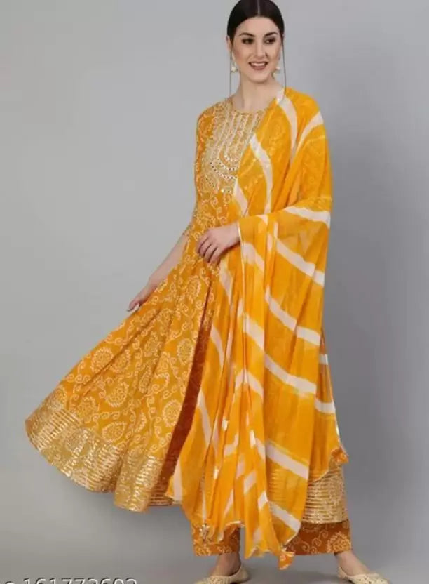 Women Mustard Viscose Rayon Kurta set with Dupatta