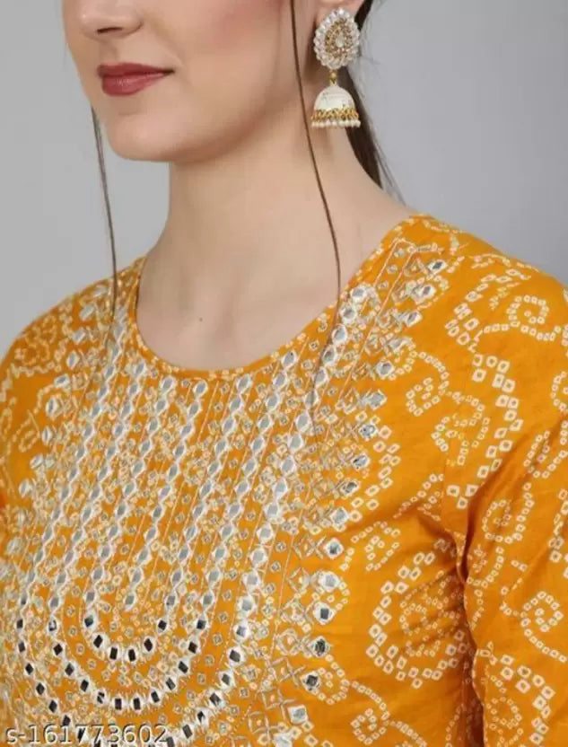 Women Mustard Viscose Rayon Kurta set with Dupatta