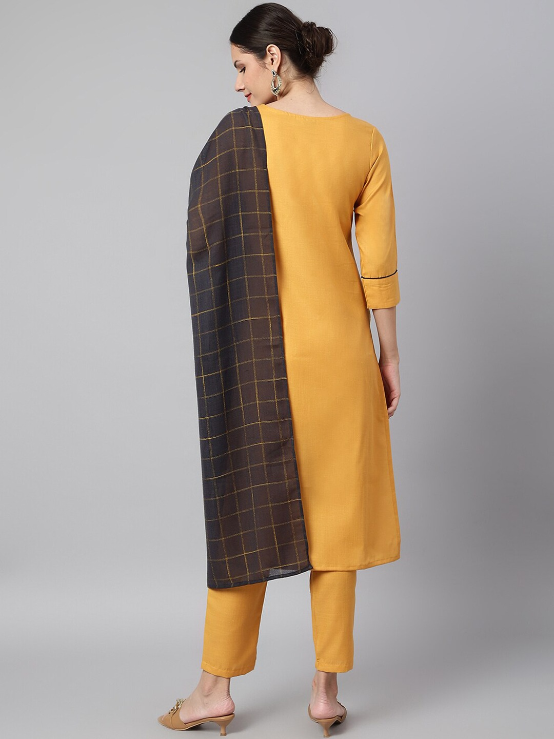 Women Mustard Yellow Panelled Kurti Set