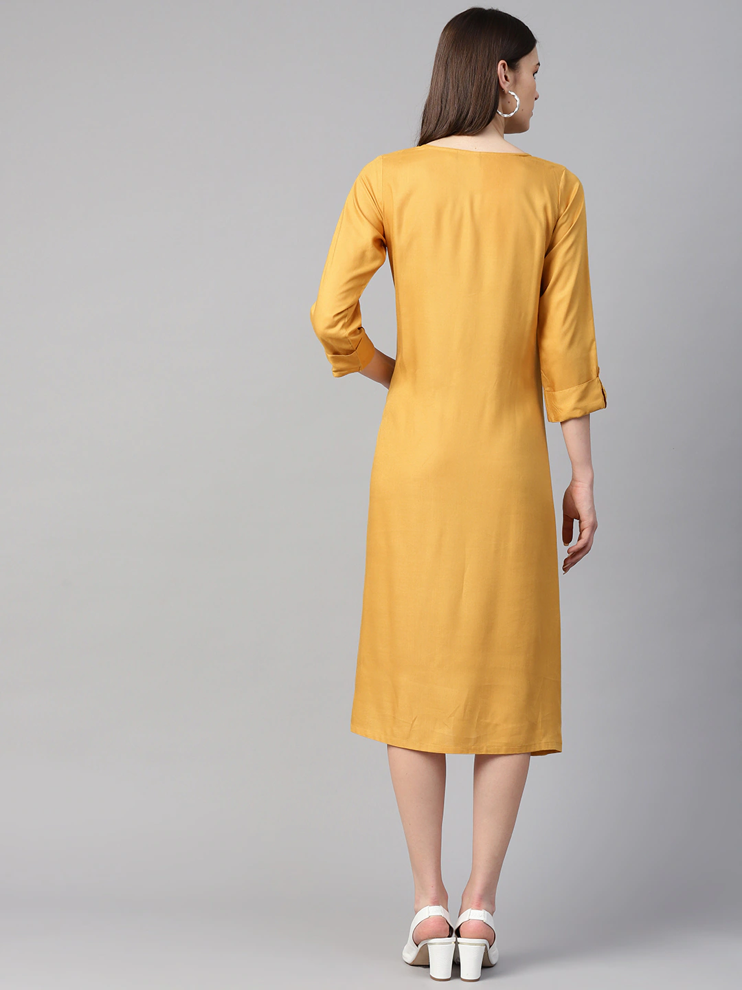Women Mustard Yellow Solid Dress
