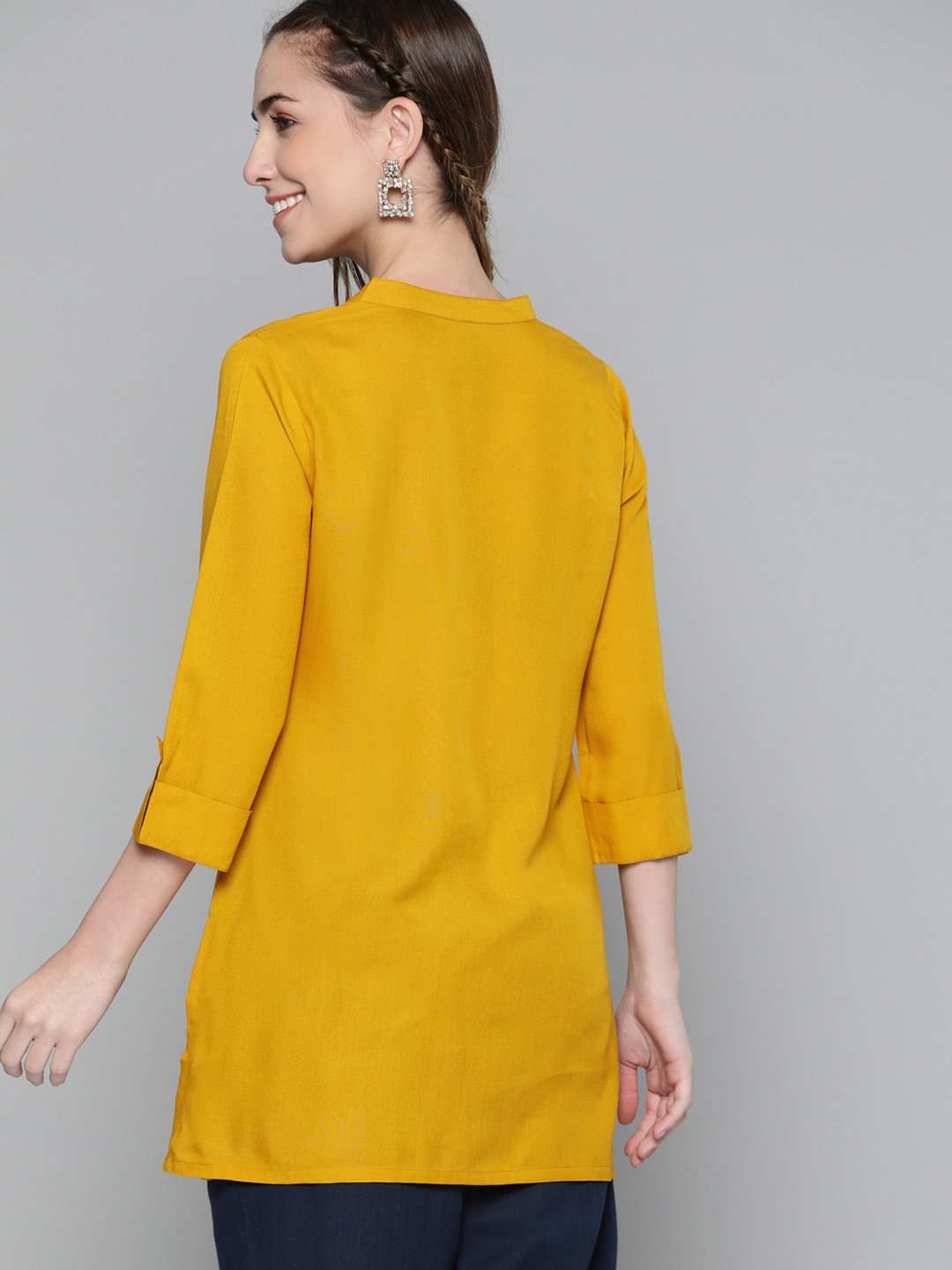 Women Mustard Yellow Solid Kurti