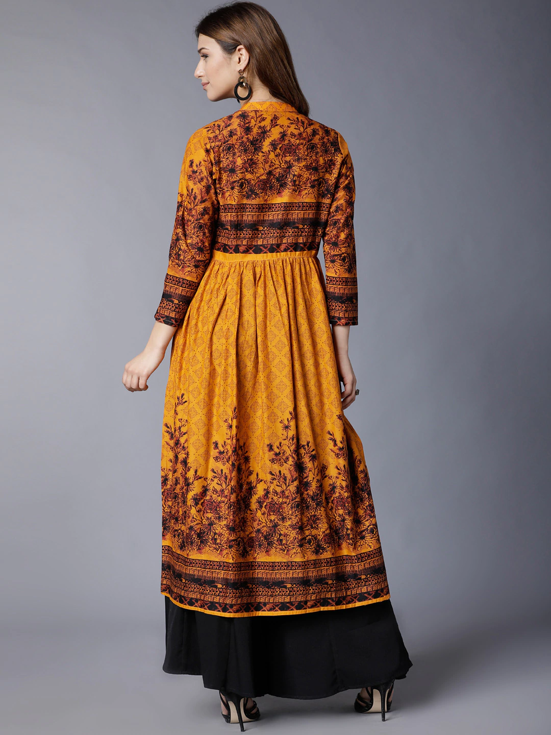Women Mustard Yellow Floral Print Kurta
