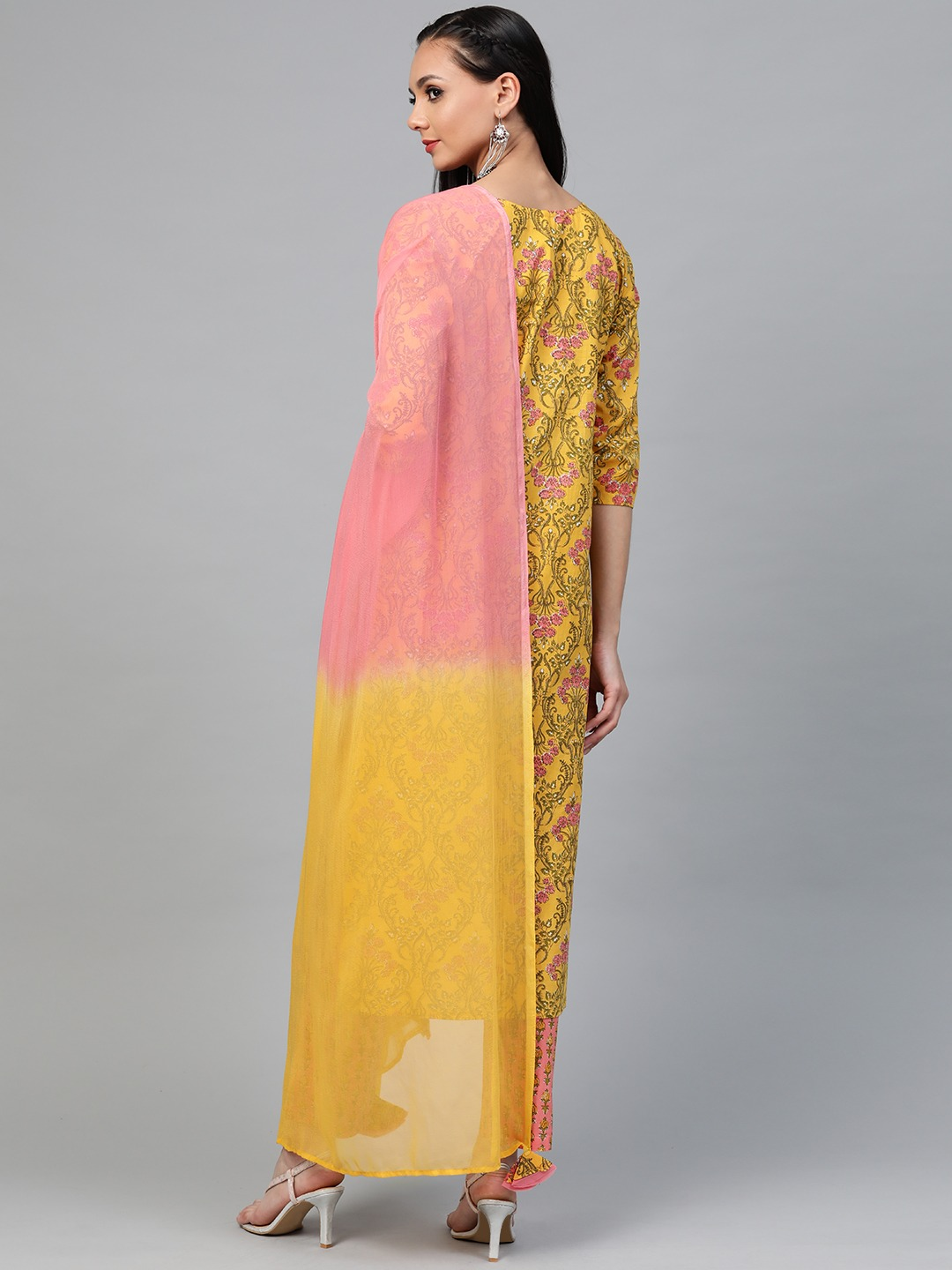 Women Mustard Yellow Pure Cotton Kurta Set With Dupatta