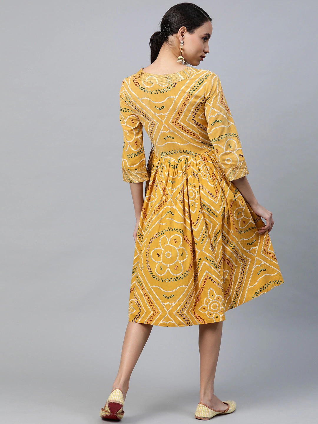 Women Bandhani Printed Pure Cotton A-Line Dress