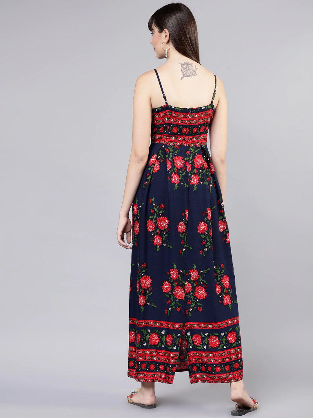 Women Navy Blue Floral Print Maxi Dress