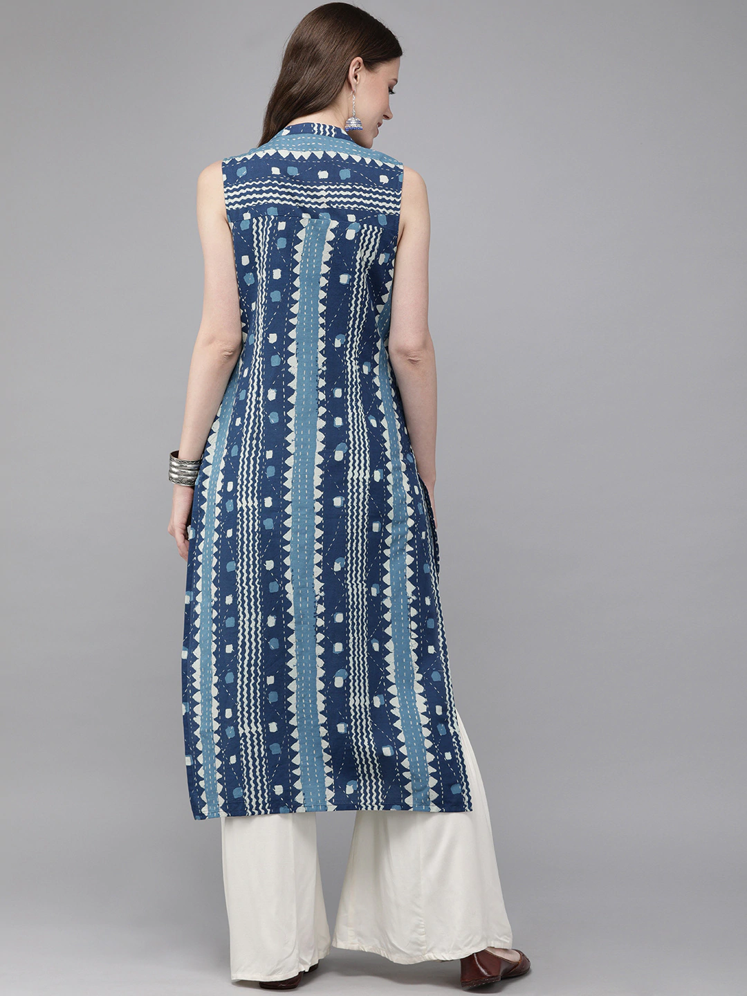 Women Navy Blue Printed A-Line Kurta