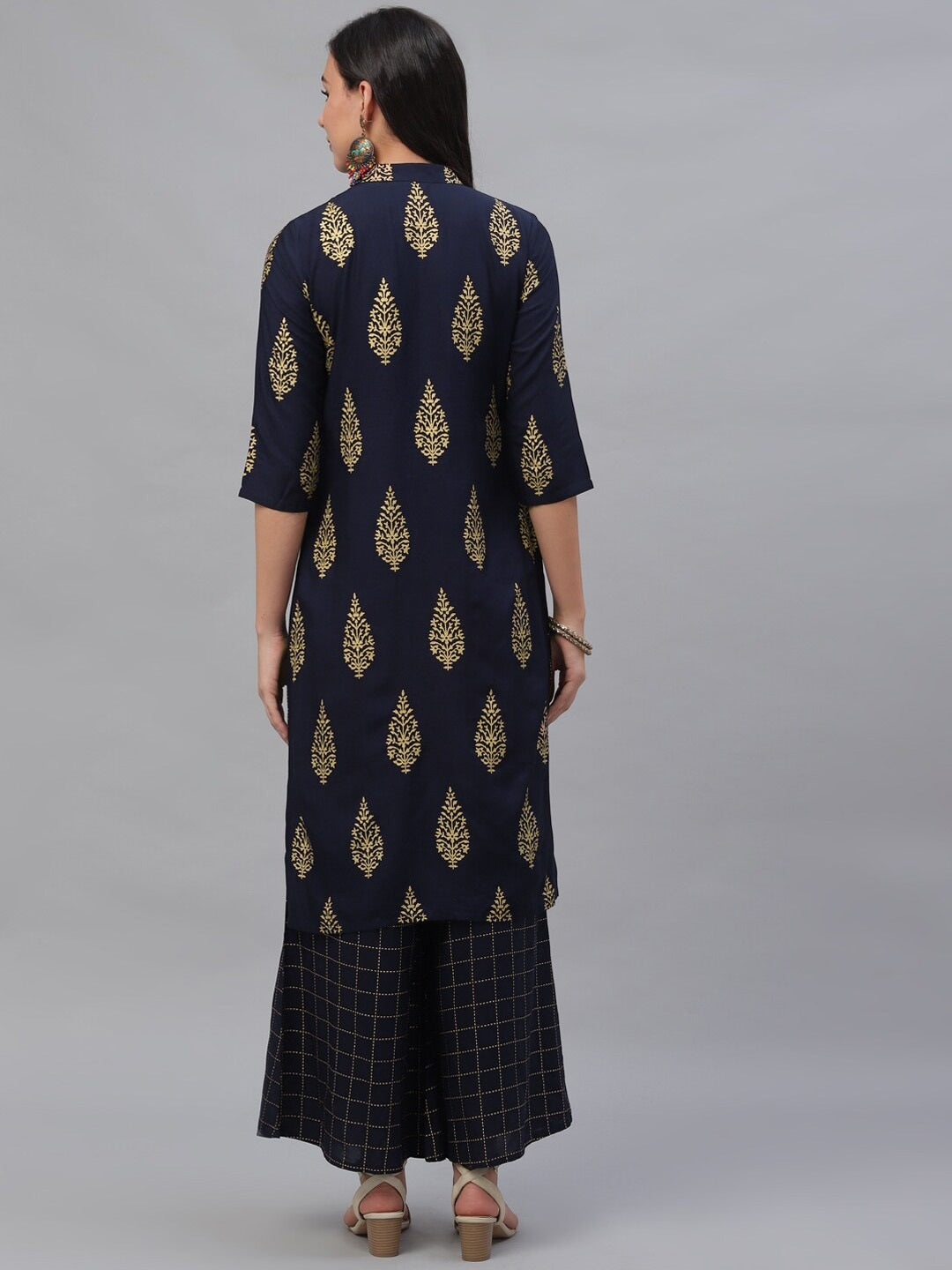 Women Navy Blue Printed Kurta Set
