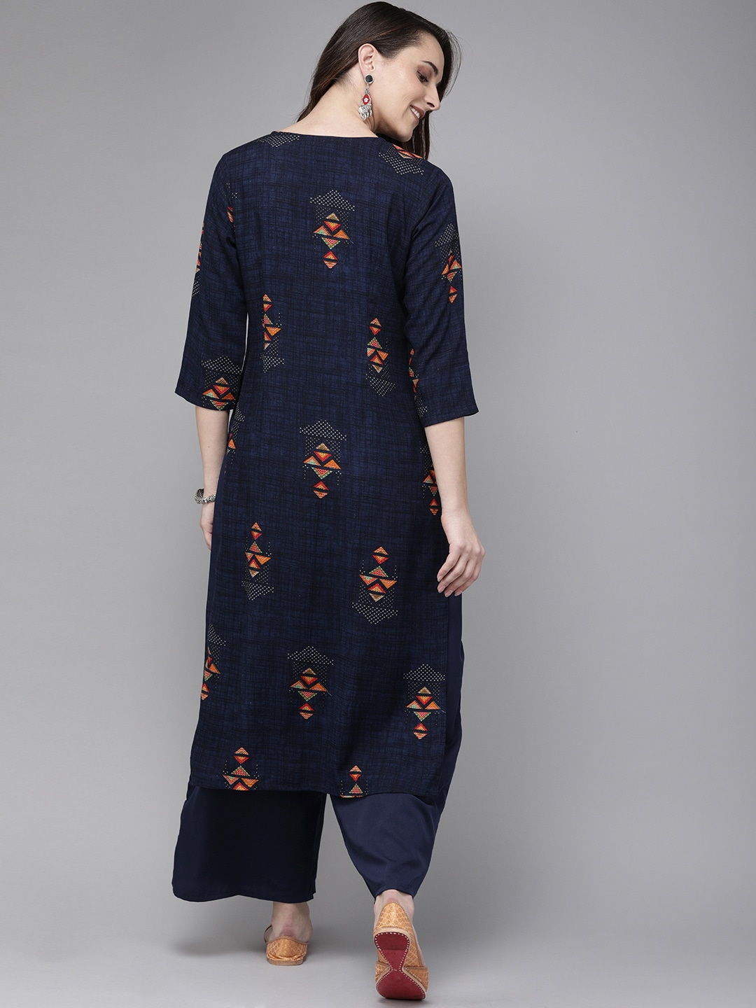 Women Navy Blue Printed Kurta Set