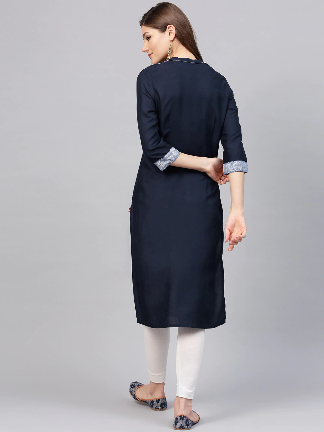 Women Navy Blue Straight Kurta