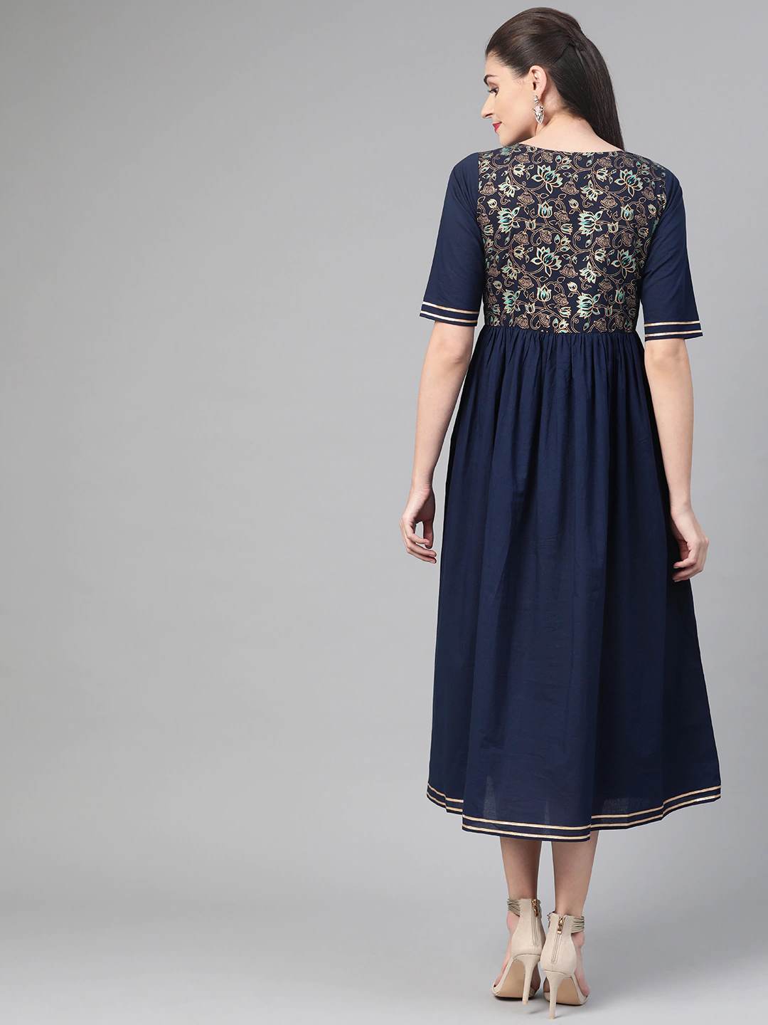 Women Navy Blue Solid A-Line Dress