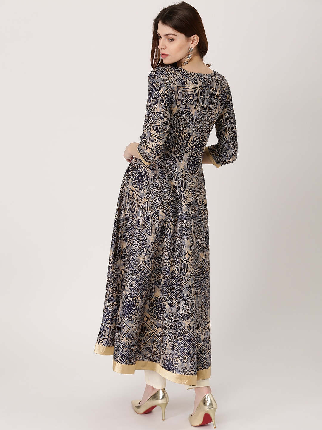 Women Navy Blue Printed Anarkali Kurta
