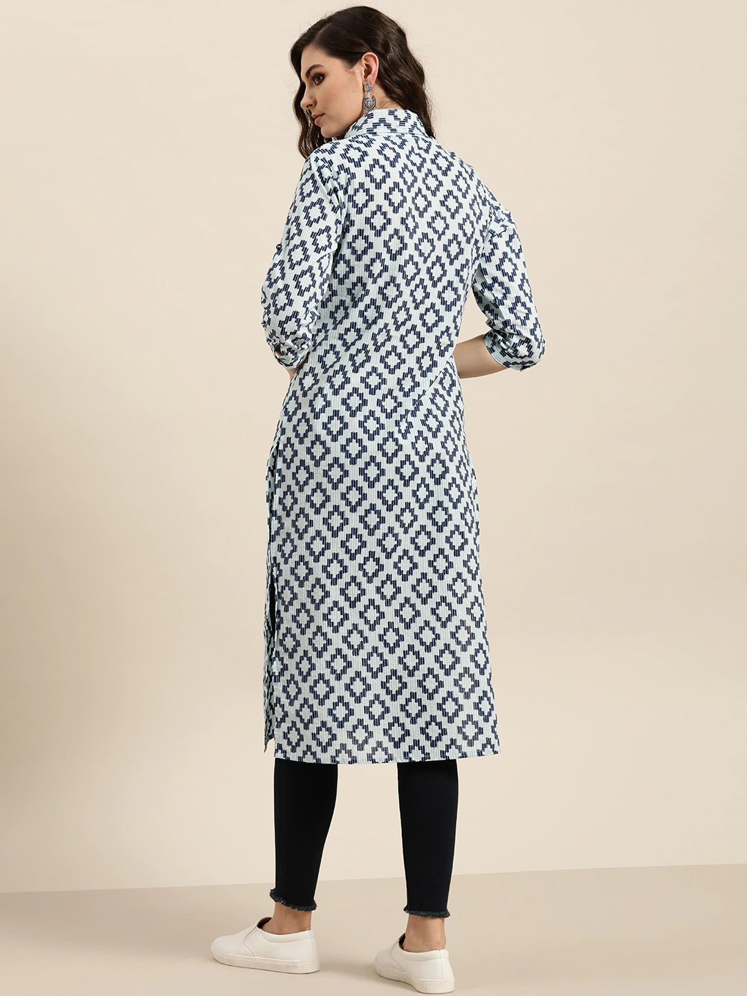 Women Navy Blue Cotton Kurta