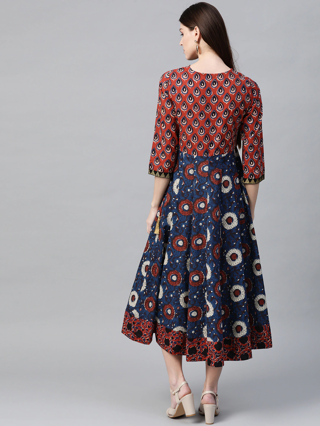 Women Navy Blue Printed Wrap Dress