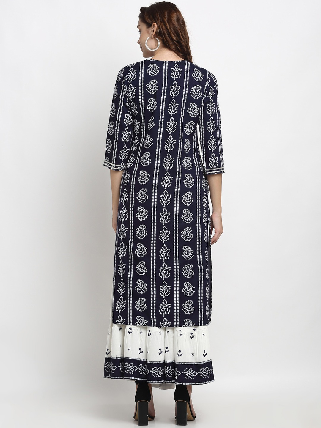 Women Navy Blue Printed Straight Kurta Set