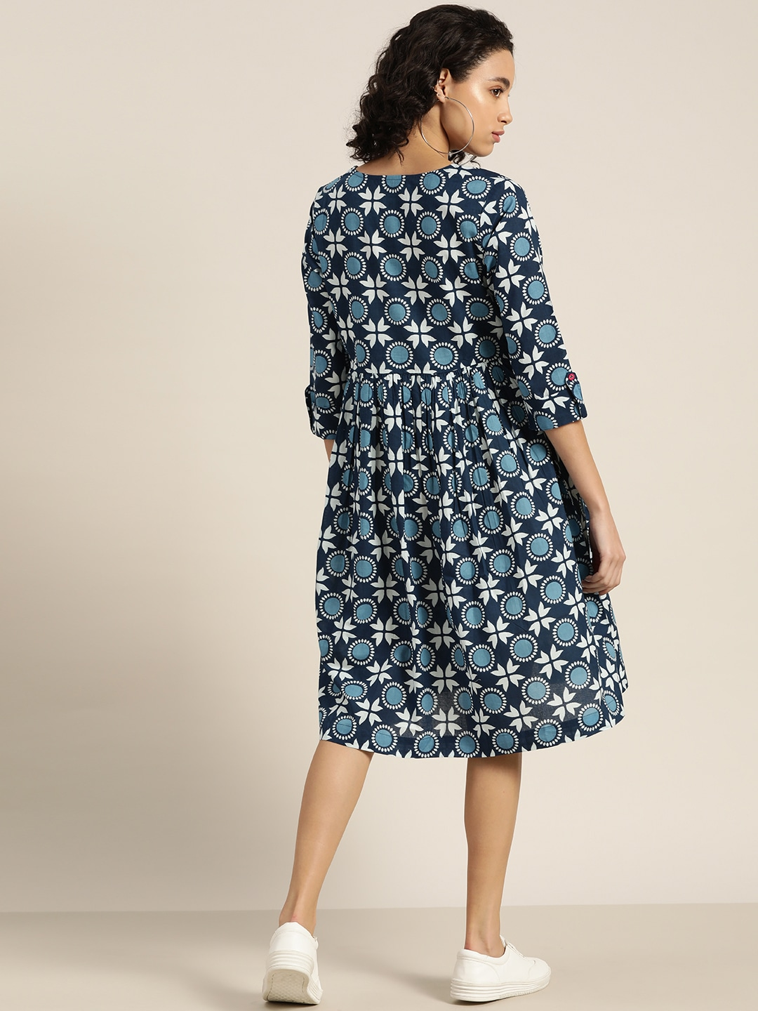 Women Navy Blue Printed A-line Dress