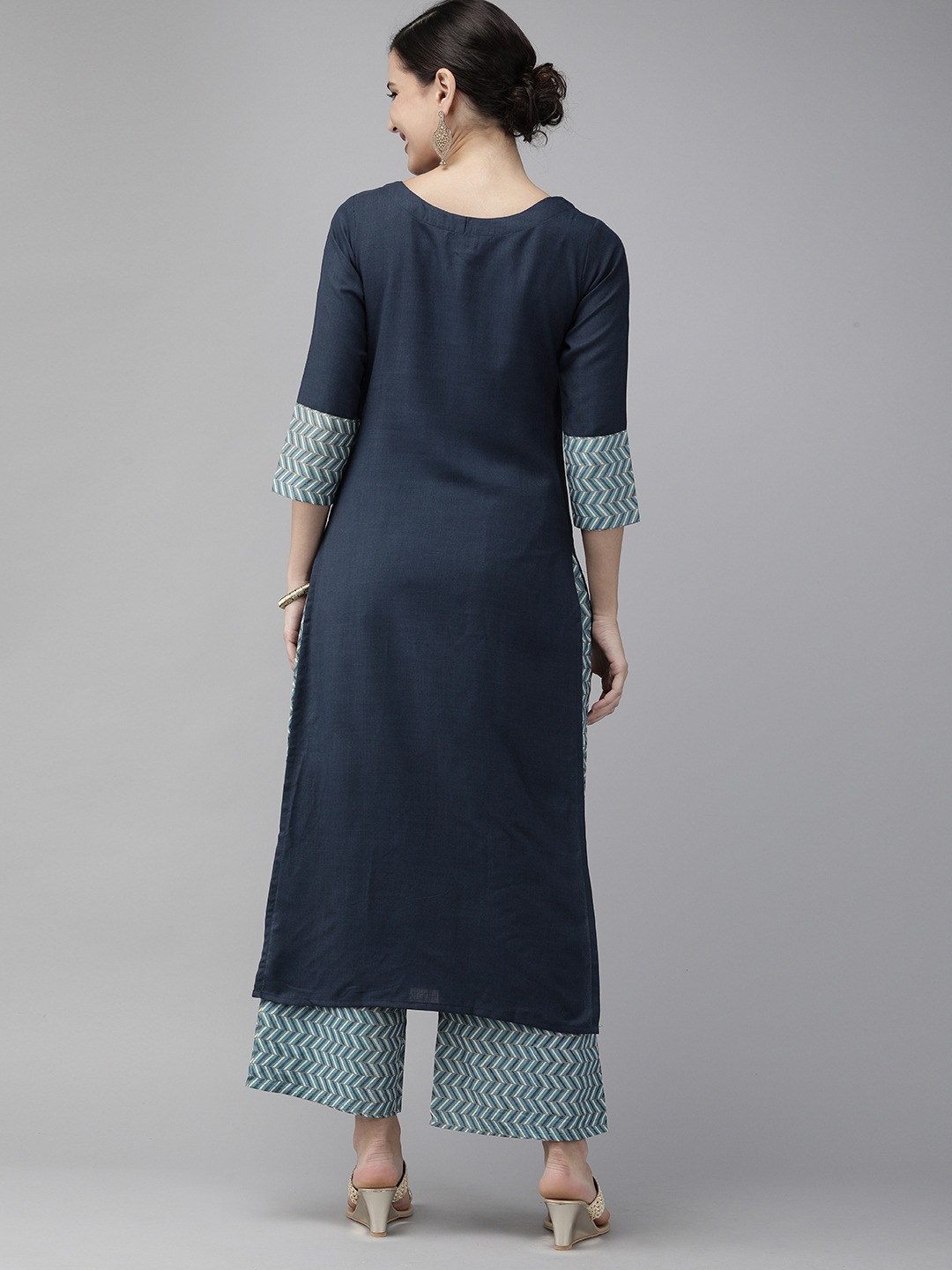 Women Navy Blue Kurta with Palazzos