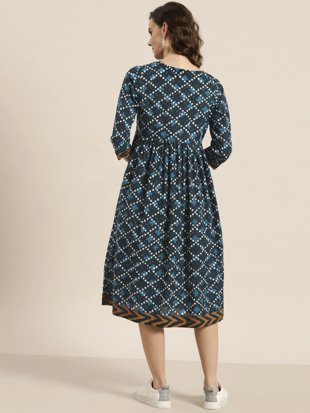 Women Navy Blue Printed A-Line Dress