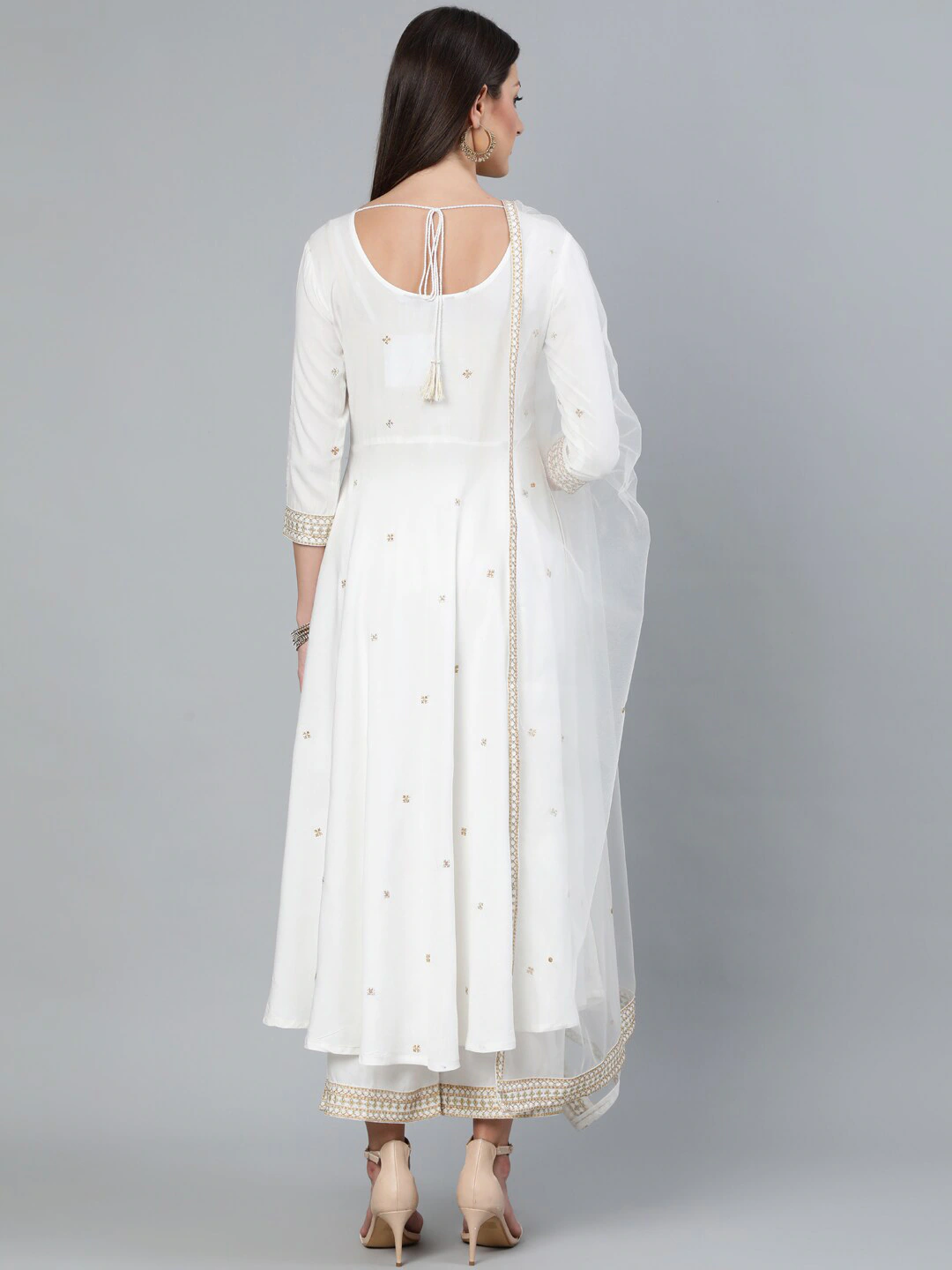 Women Off-White Embroidered Kurta Palazzo Set