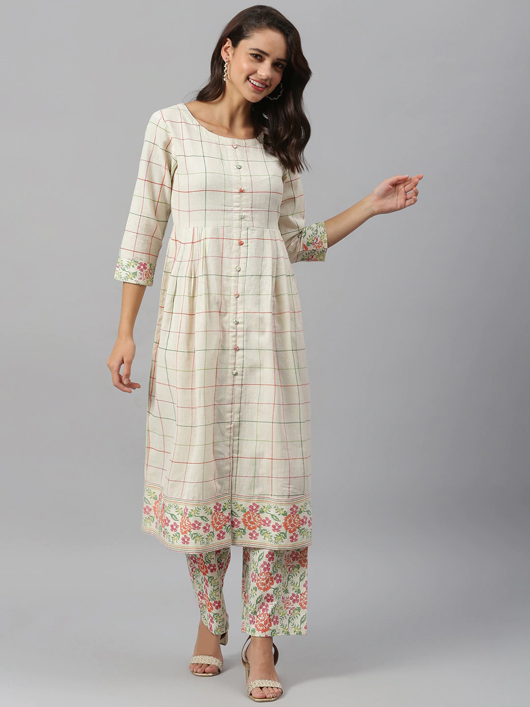 Women Off White Cotton Kurta Set
