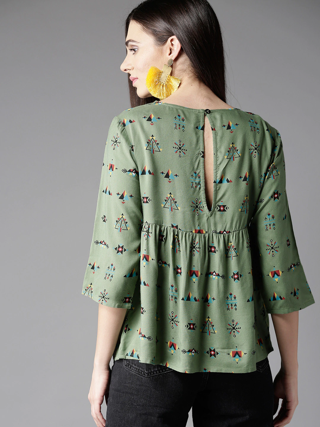 Women Olive Green Printed Top