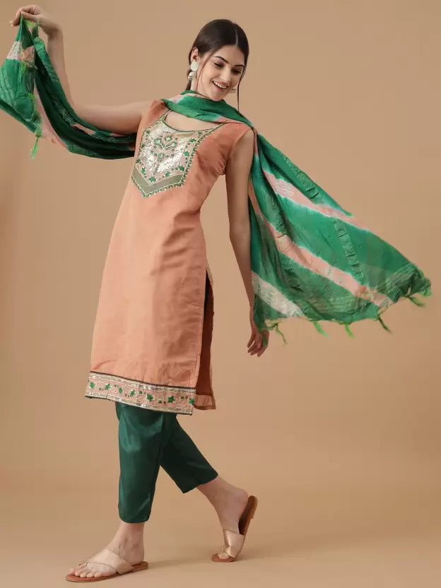 Women Light Green Cotton Silk Kurta set
