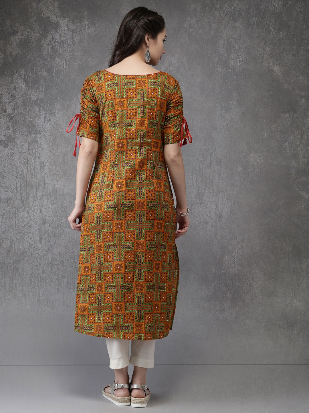 Women Orange & Green Kurta