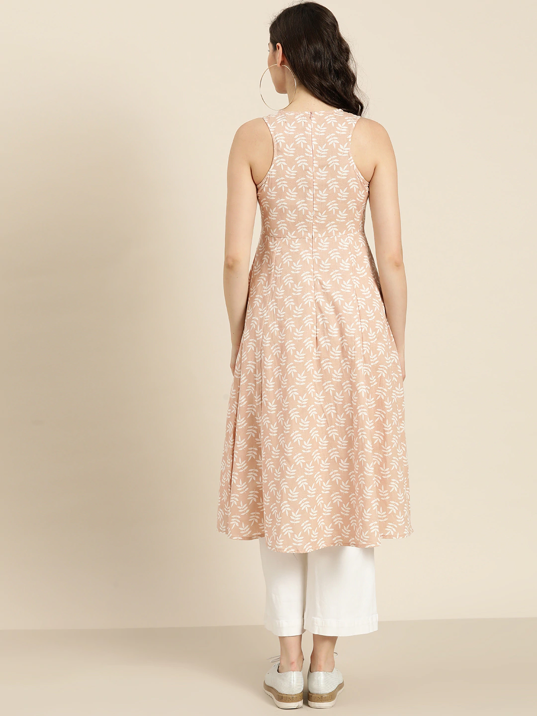 Women Peach Coloured Printed A-Line Kurta
