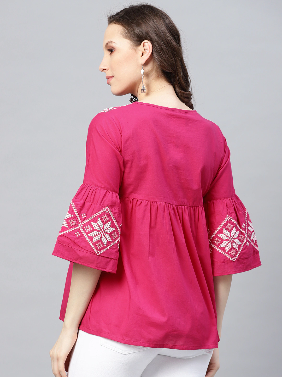 Women Pink Embroidered Cotton Top