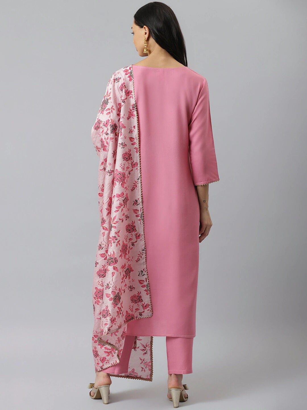 Women Pink Floral Regular Kurta Set