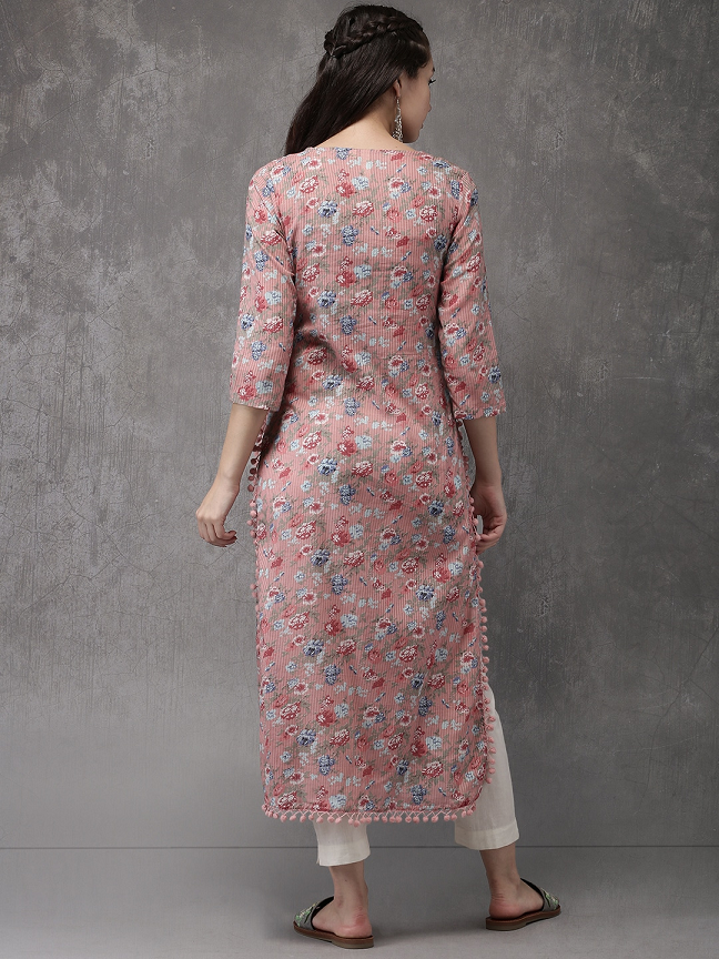 Women Pink Printed Straight Kurta