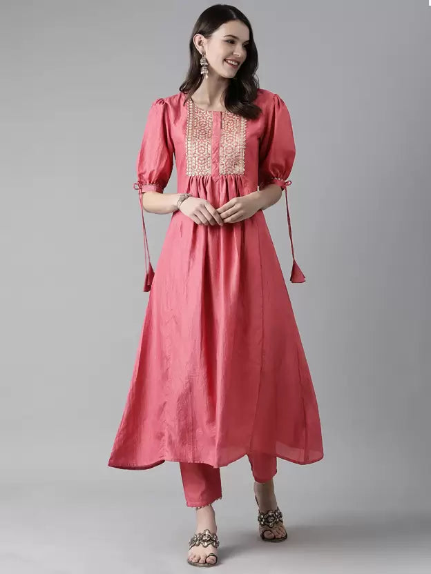 Women Pink Viscose Rayon Kurta set
