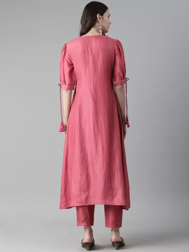 Women Pink Viscose Rayon Kurta set