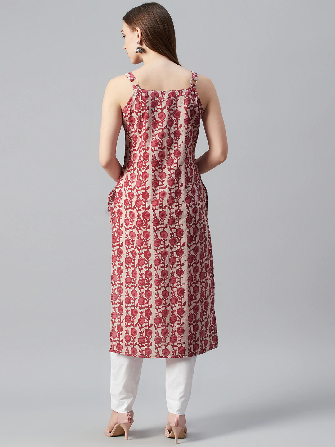 Women Pink Printed Strappy Straight Kurta