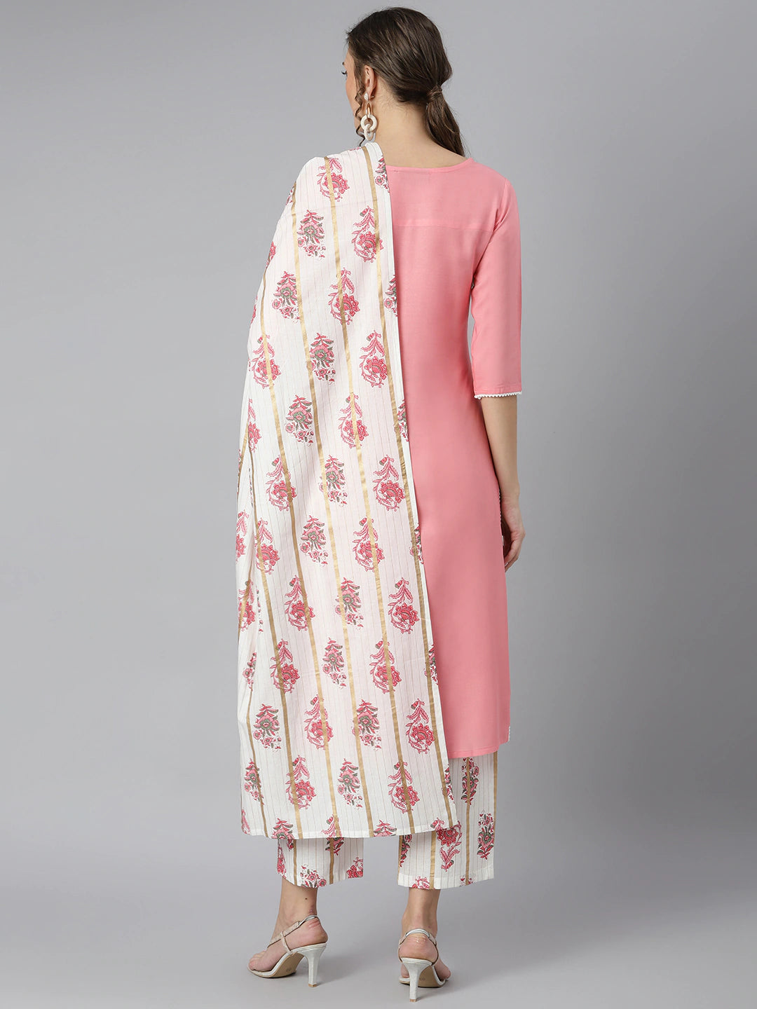 Women Pink & Off-White Yoke Design Kurta Set