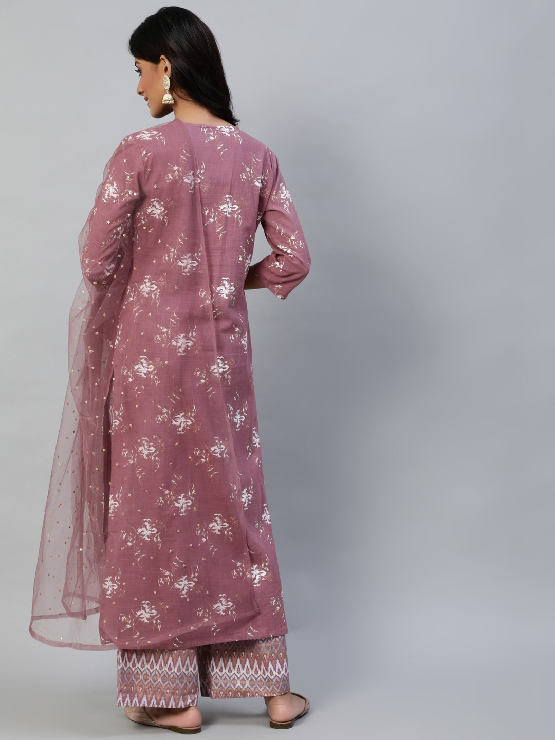 Women Pink & White Floral Printed Kurta Set