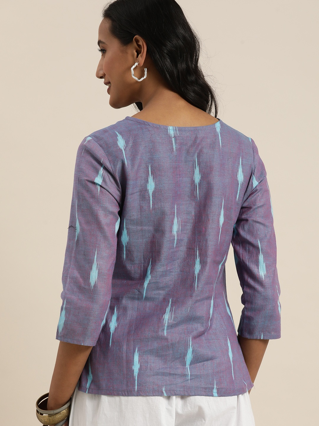 Women Purple And Blue Woven Design Top