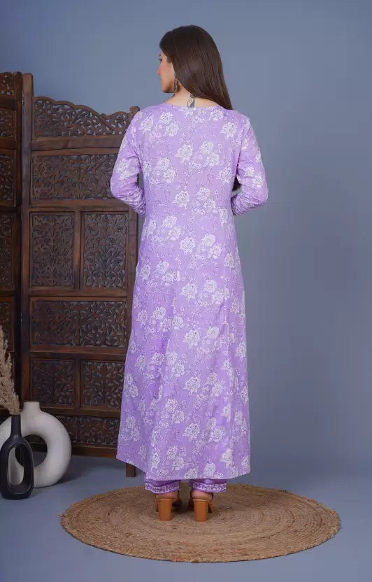 Women Purple Cotton Anarkali Kurta set