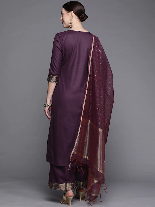 Women Purple Cotton Blend Kurta set