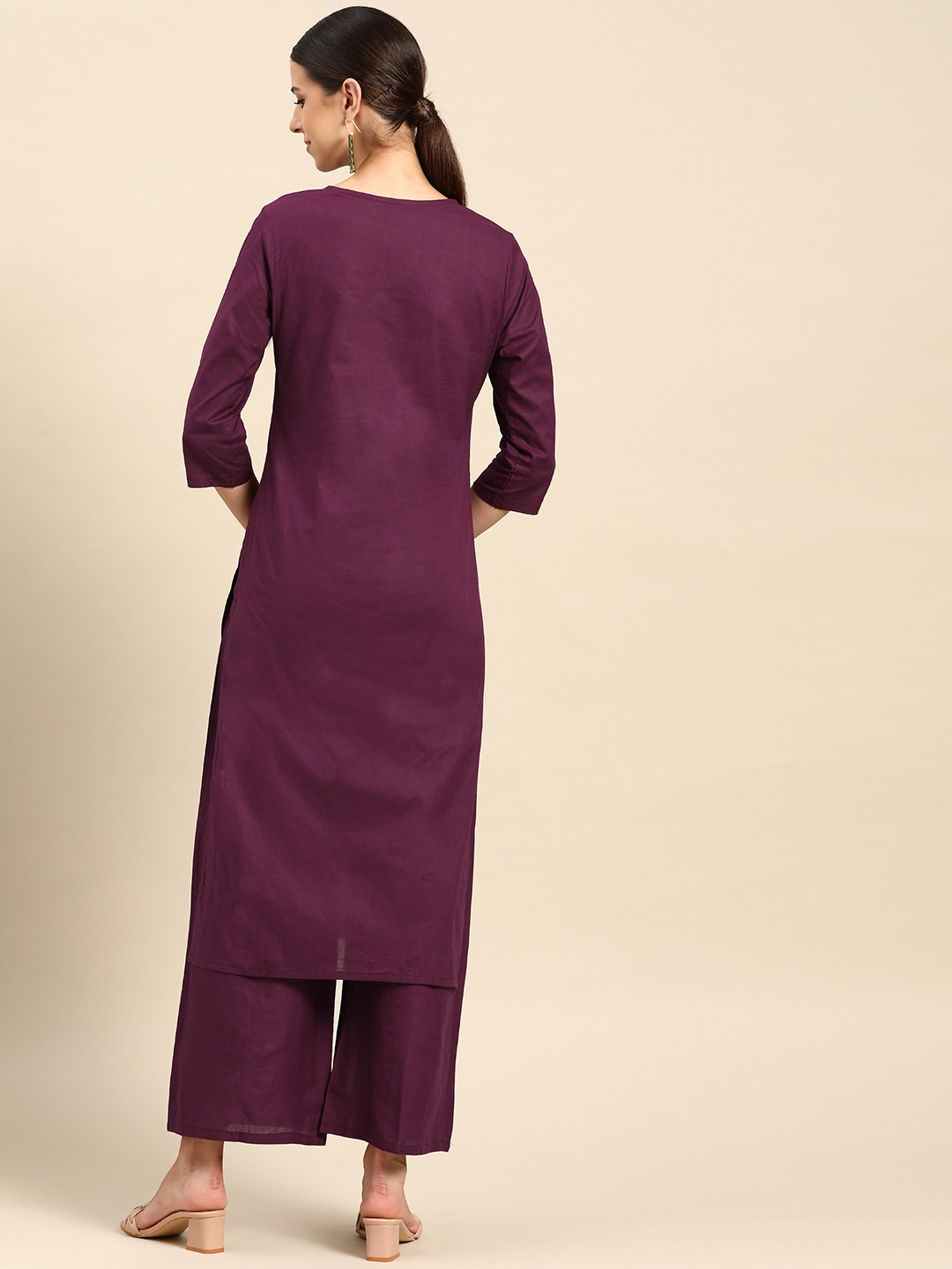 Women Purple Ethnic Design Cotton Kurta Set