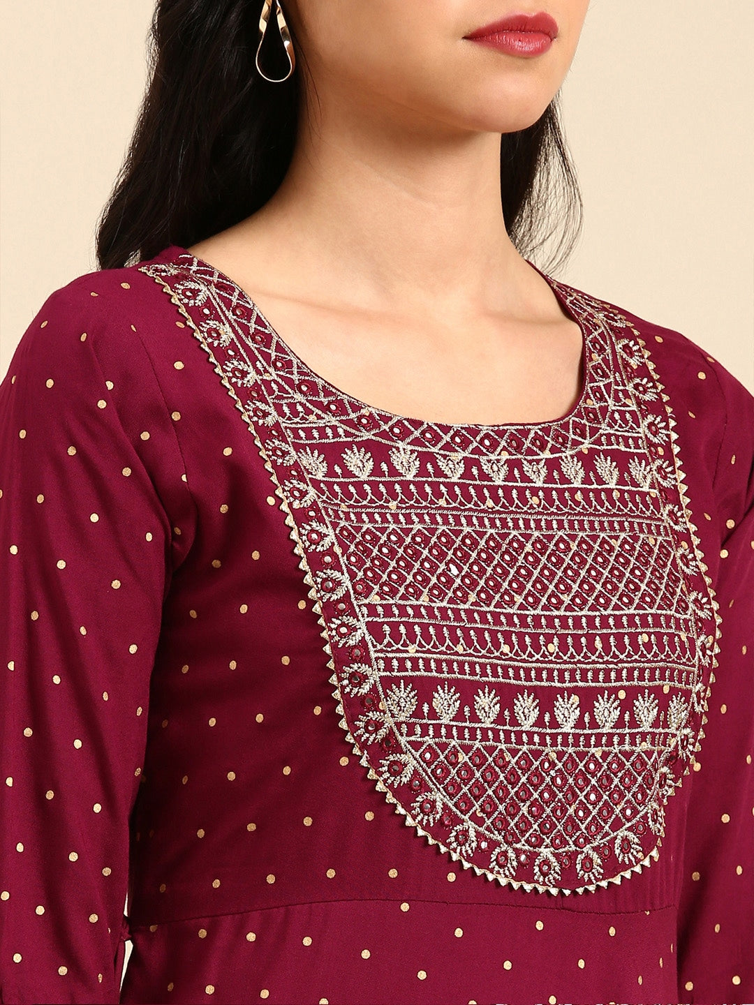 Women Purple Floral Embroidered Mirror Work Kurta Set