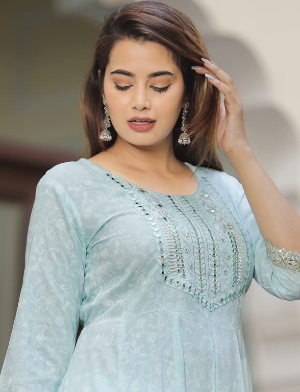 Women Rayon Anarkali Embroidered Printed Kurta Set