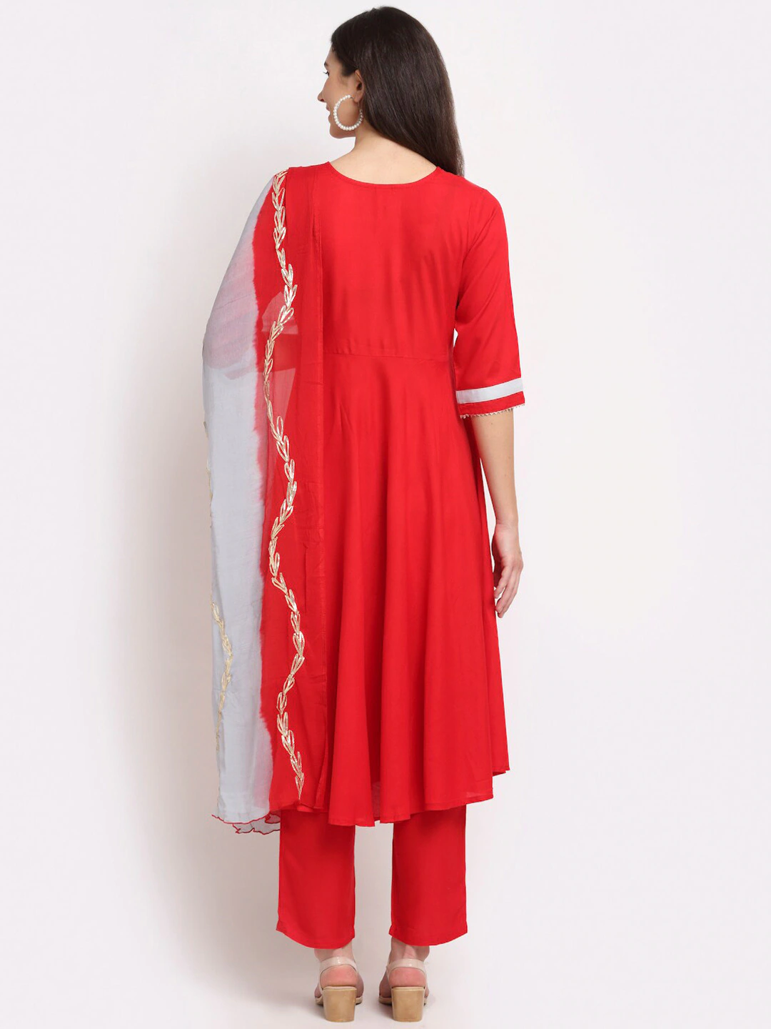 Women Red Kurta with Trousers & Dupatta