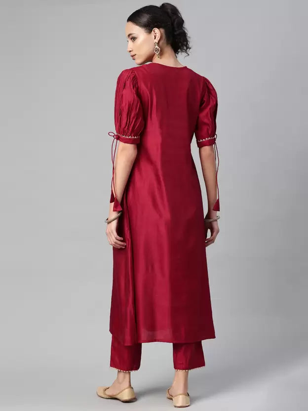 Women Red Cotton Silk Kurta set