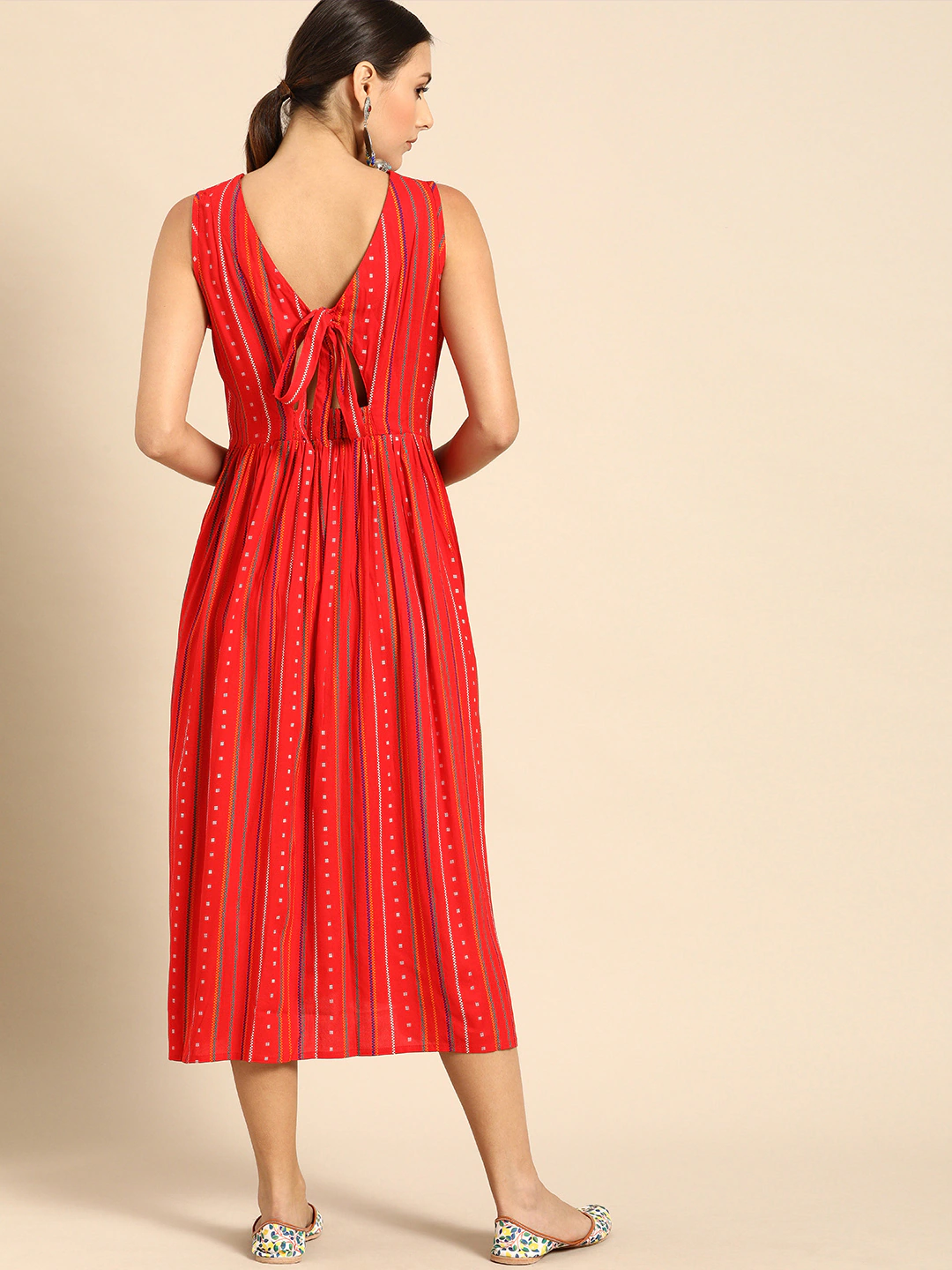Women Red Printed Cotton Dress