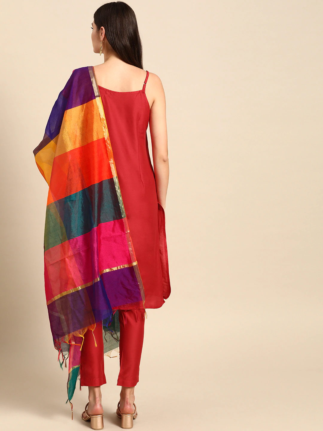 Women Red Solid Kurta Set