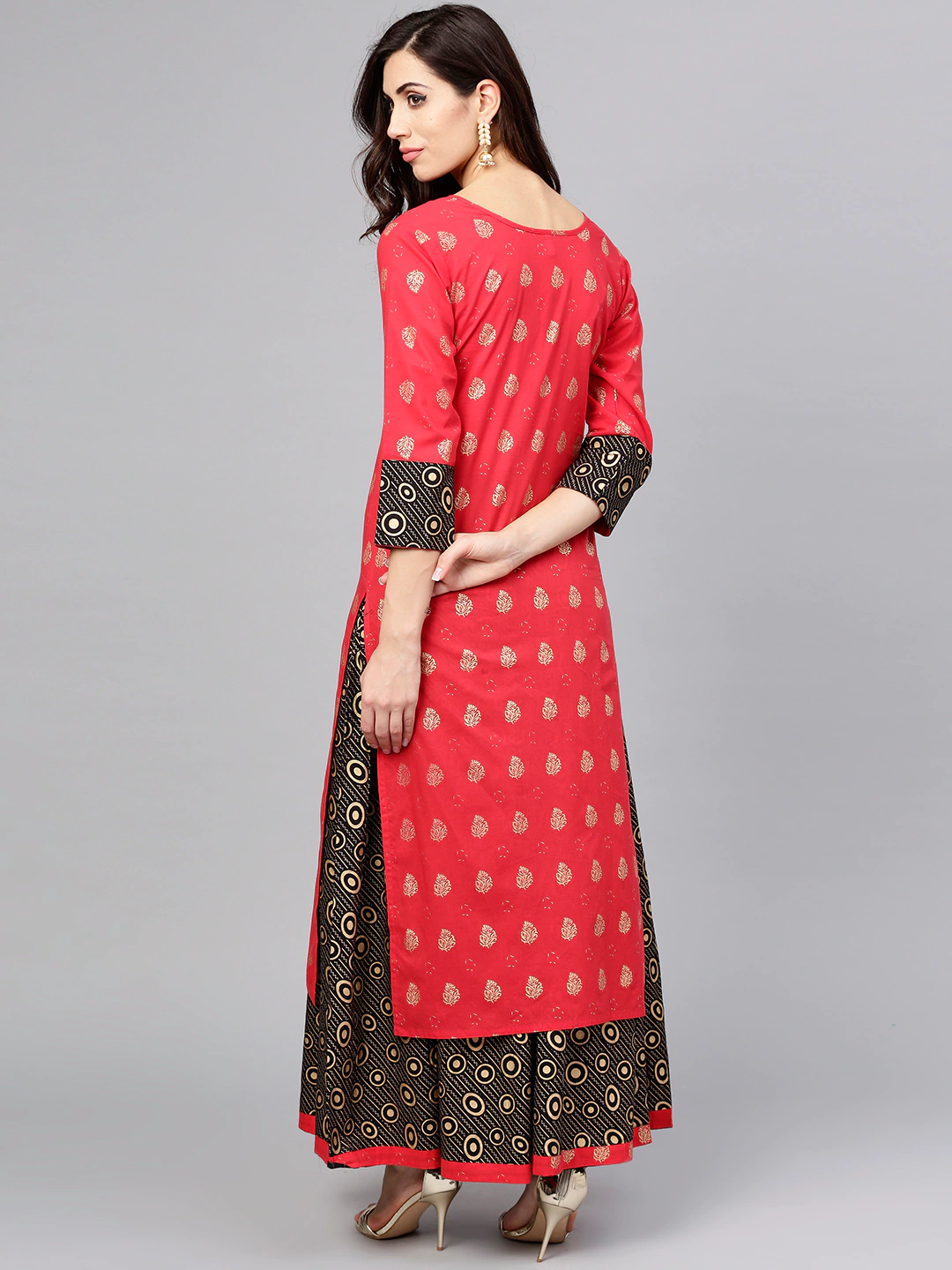 Women Red & Black Kurta Skirt Set