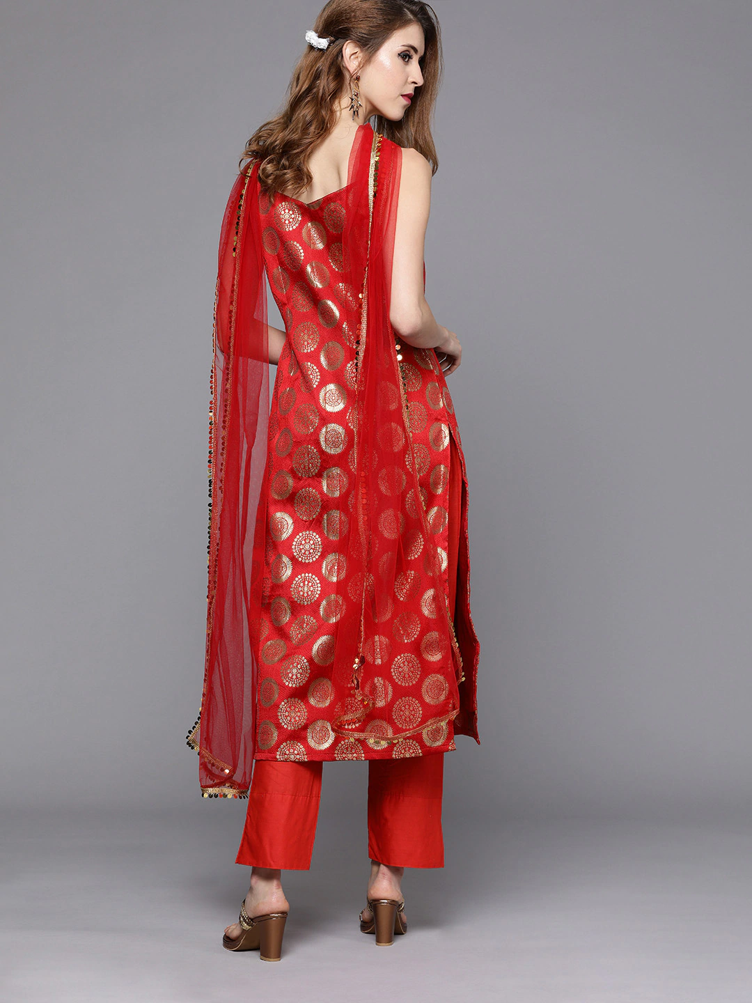 Women Red & Gold Kurta Set